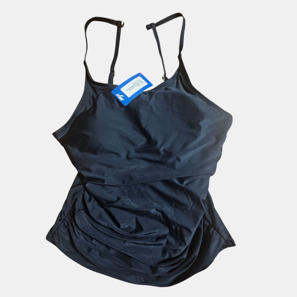Hilor Ruched Padded Tankini Swim Top‎ 14 Tummy Control Nylon Spandex Resort NWT